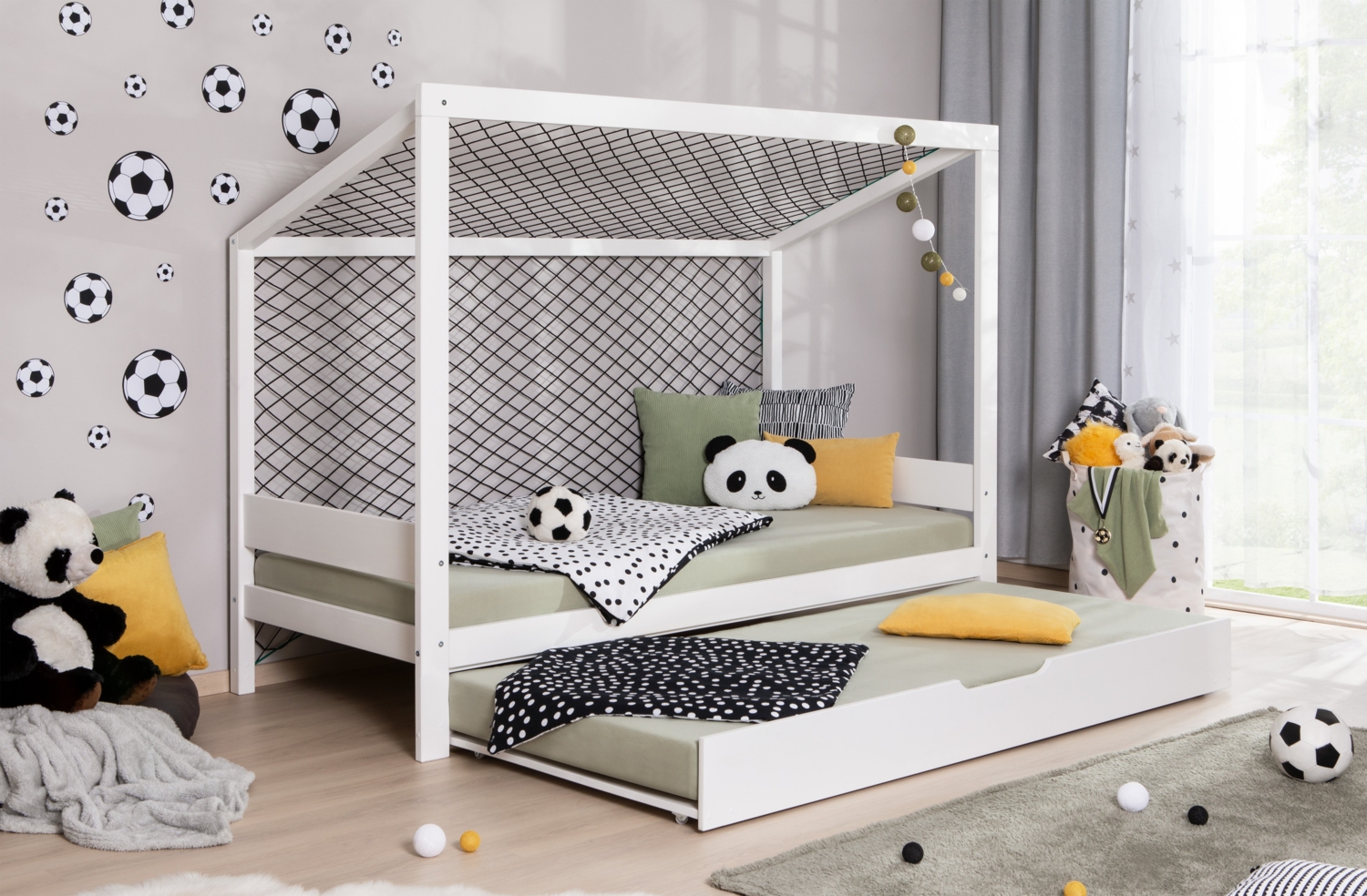 Kinderbett Fußballbett "Kimi" 90x200 Kiefer massiv, Weiß Bild 1