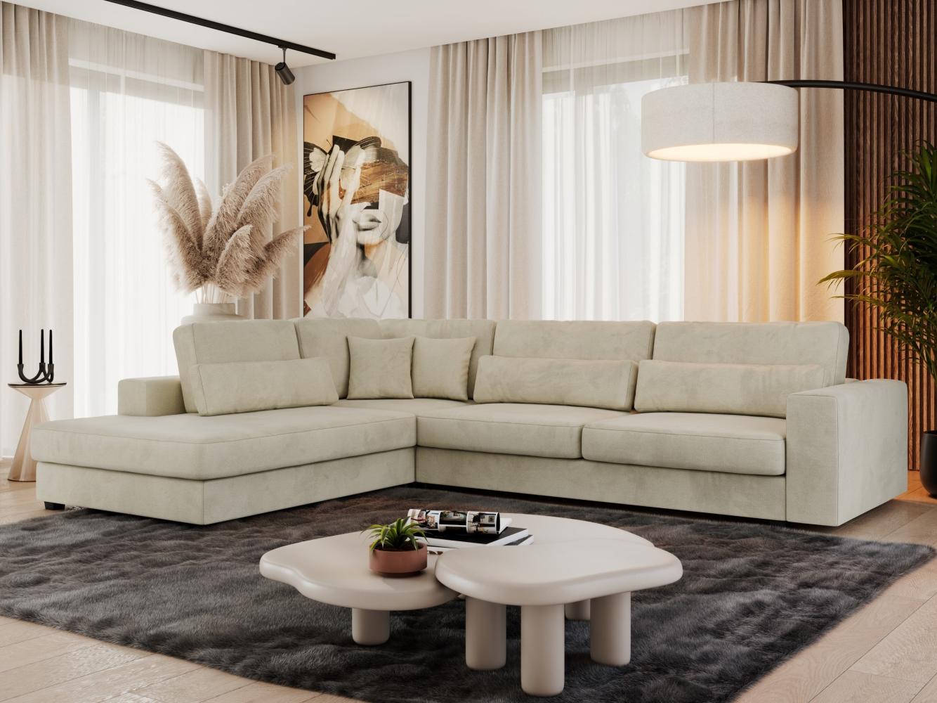 Freistehendes Ecksofa mit lose Kissen, L-form - SAVONA - links - Beige Velours Bild 1