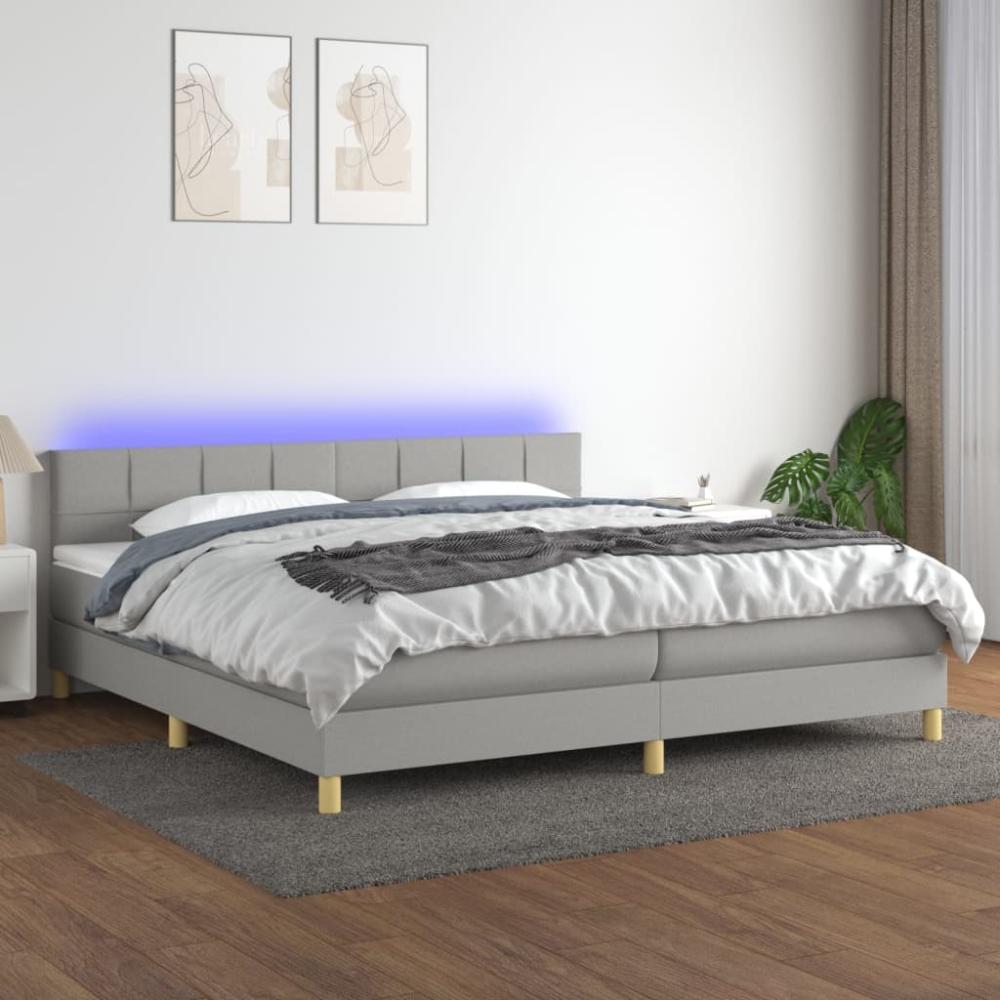 Boxspringbett mit Matratze & LED Stoff Hellgrau 200 x 200 cm, Härtegrad: H2 [3133741] Bild 1