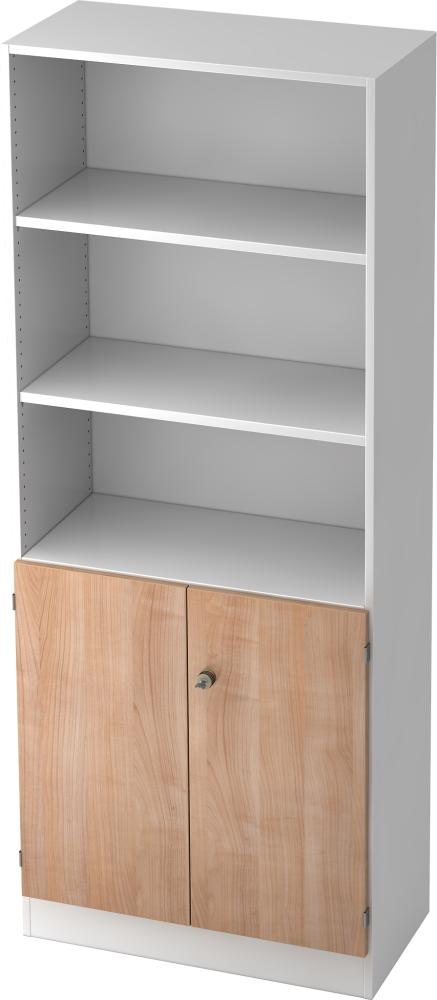 bümö office Regal-Aktenschrank abschließbar, Büroschrank groß aus FSC-Holz, 80cm breit in Weiß/Nussbaum - abschließbarer Schrank, Büroschrank abschließbar, Büro Möbel Schrank System, 6770-W-N-SG Bild 1