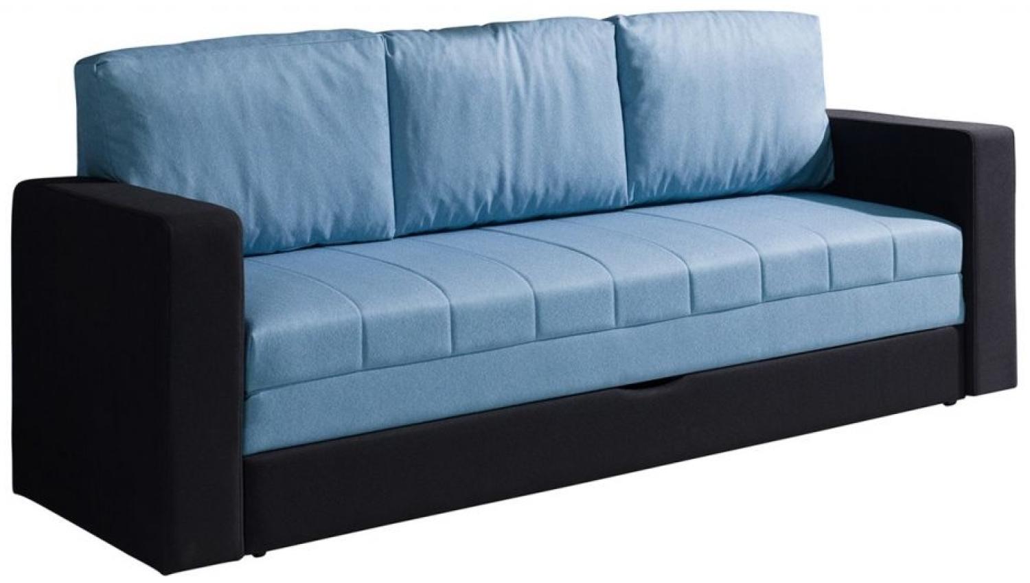 Sofa Schlafsofa LABRI 3-Sitzer Schwarz/ Hellblau Bild 1