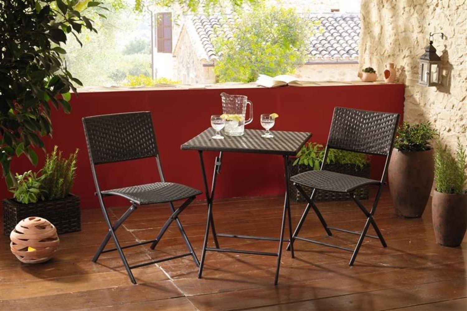 3 tlg. Bistroset aus Polyrattan, schwarz, Gartenmöbel Tisch + 2 Stühle Bild 1