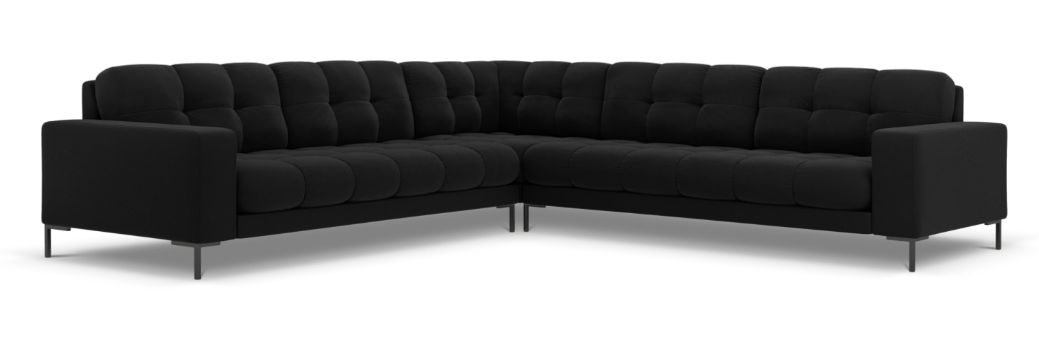 Micadoni Symmetrisches Ecksofa Mamaia 6-Sitzer Samtstoff Bluvel Schwarz schwarze Beine Bild 1