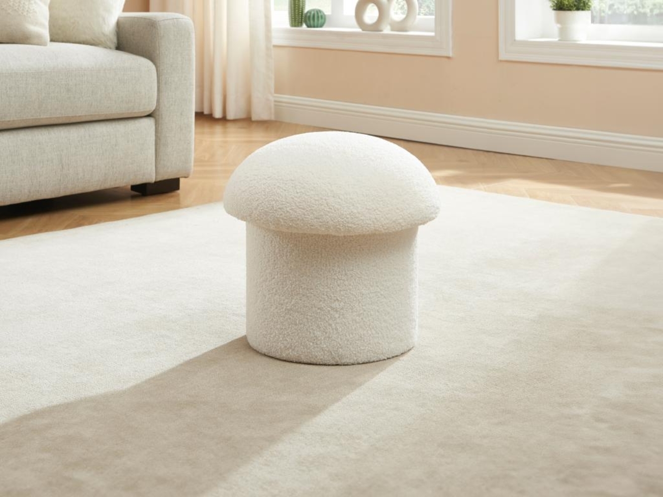 Vente-unique - Hocker - Bouclé-Stoff - Weiß - VALEZIO Bild 1