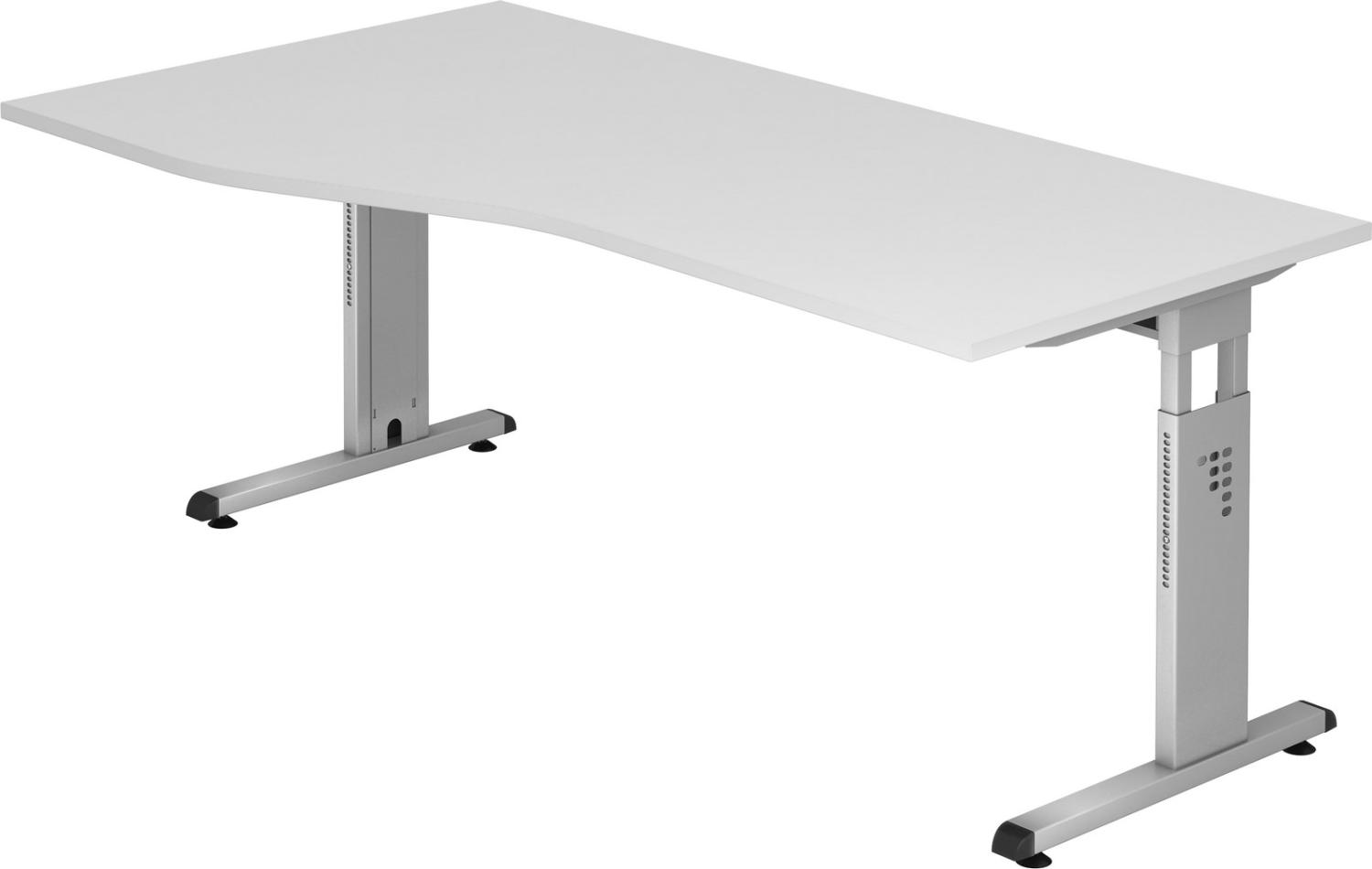 bümö höhenverstellbarer Schreibtisch O-Serie 180x100 cm in weiß, Gestell in Silber - großer PC Tisch für's Büro manuell höhenverstellbar, Computertisch verstellbar, OS-18-W-S Bild 1