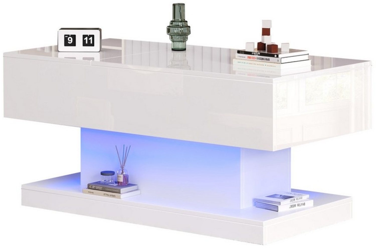 REDOM Couchtisch mit LED-Beleuchtung (Hochglanz-Lift-Teetisch, 1-St, mit LED-Beleuchtung), mit hydraulischer Lift und Stauraum Bild 1