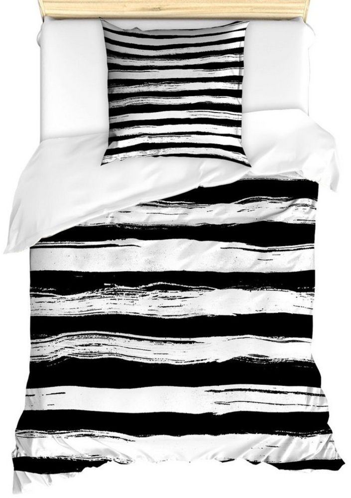 Abakuhaus Bettwäsche Milbensicher Allergiker geeignet mit Kissenbezug, Microfaser, Schwarzweiss-Streifen Zusammenfassung Ink Bild 1