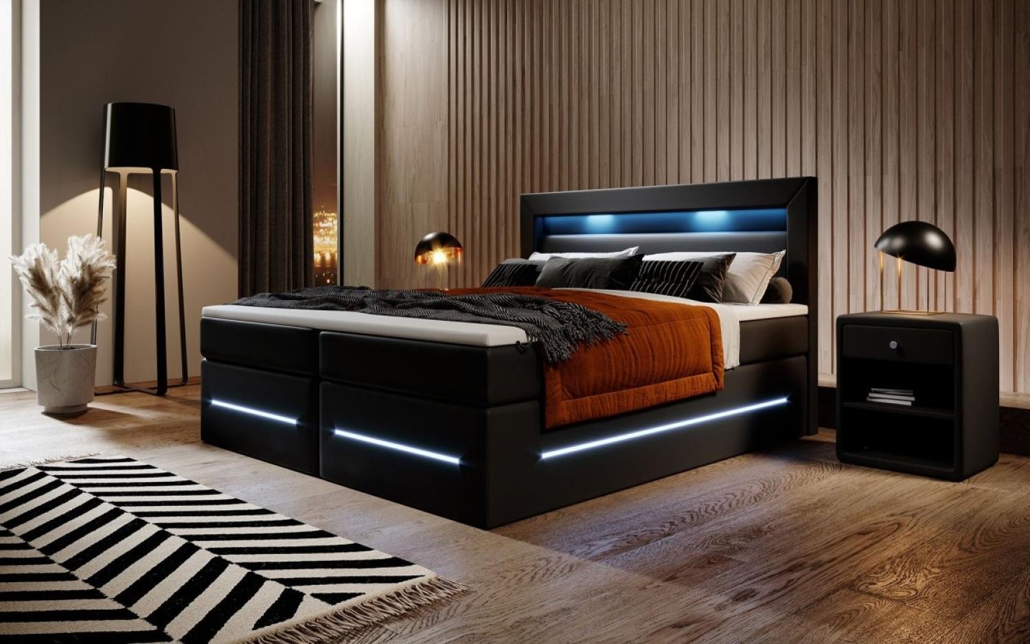 Boxspringbett Sevilla mit LED und Stauraum 200x200 Schwarz H3 Bild 1