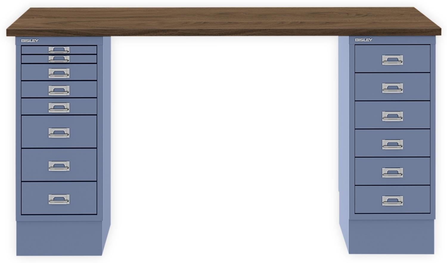 MultiDesk, 1 MultiDrawer mit 6 Schüben, 1 MultiDrawer mit 8 Schüben, Dekor Nussbaum, Farbe Blau, Maße: H 740 x B 1400 x T 600 mm Bild 1