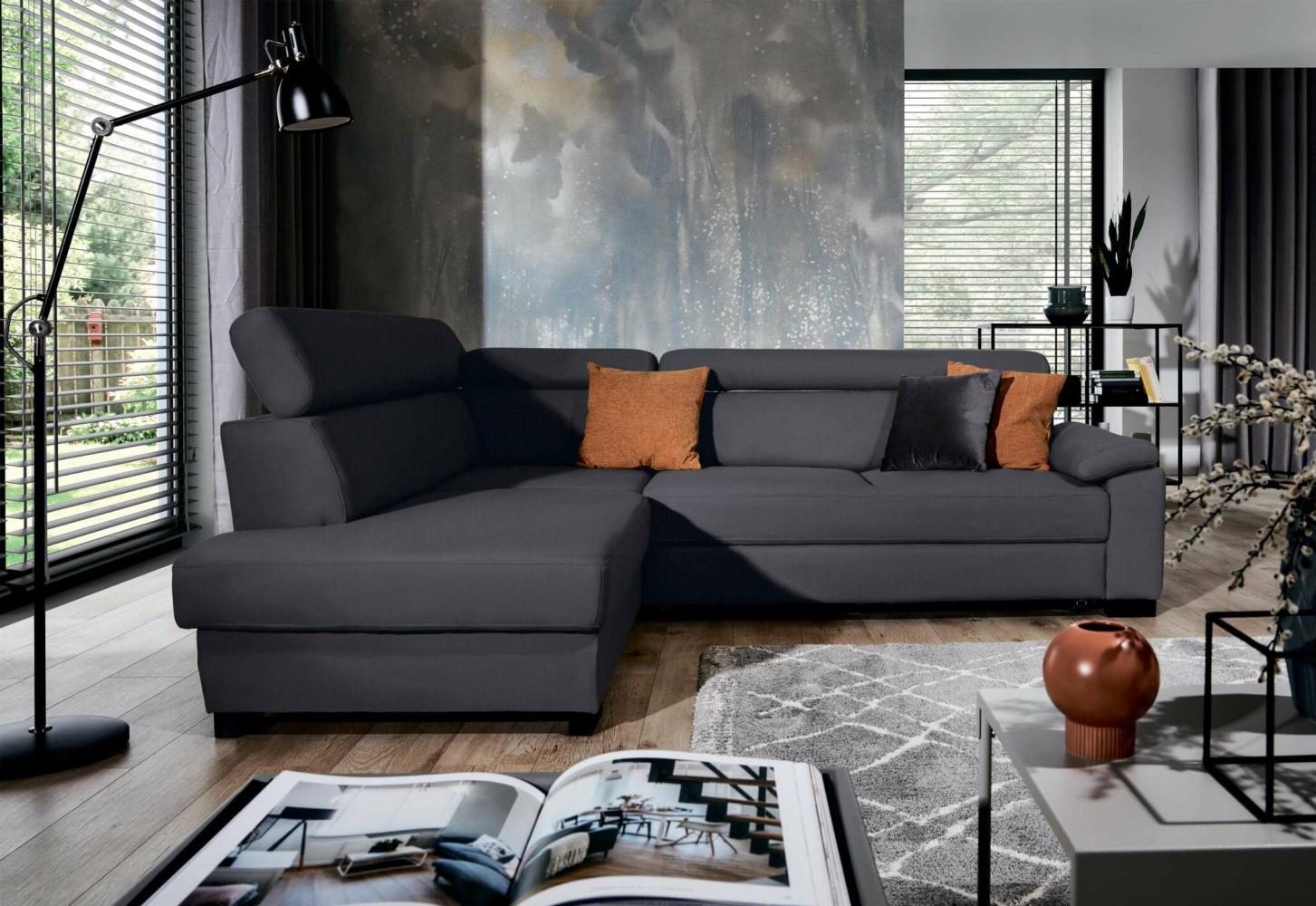 Stylefy Fulda Ecksofa Velours ORINOCO Anthrazit Links Bild 1