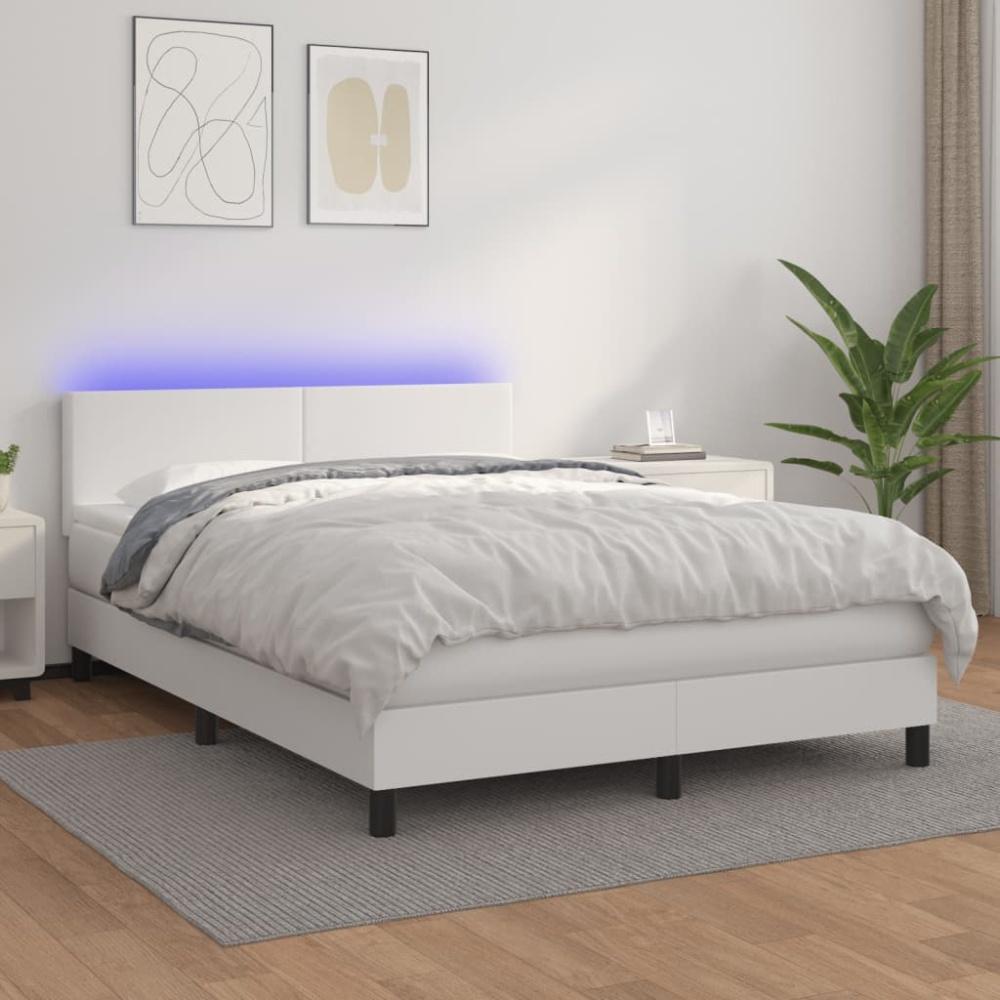 vidaXL Boxspringbett mit Matratze & LED Weiß 140x200 cm Kunstleder 3134106 Bild 1