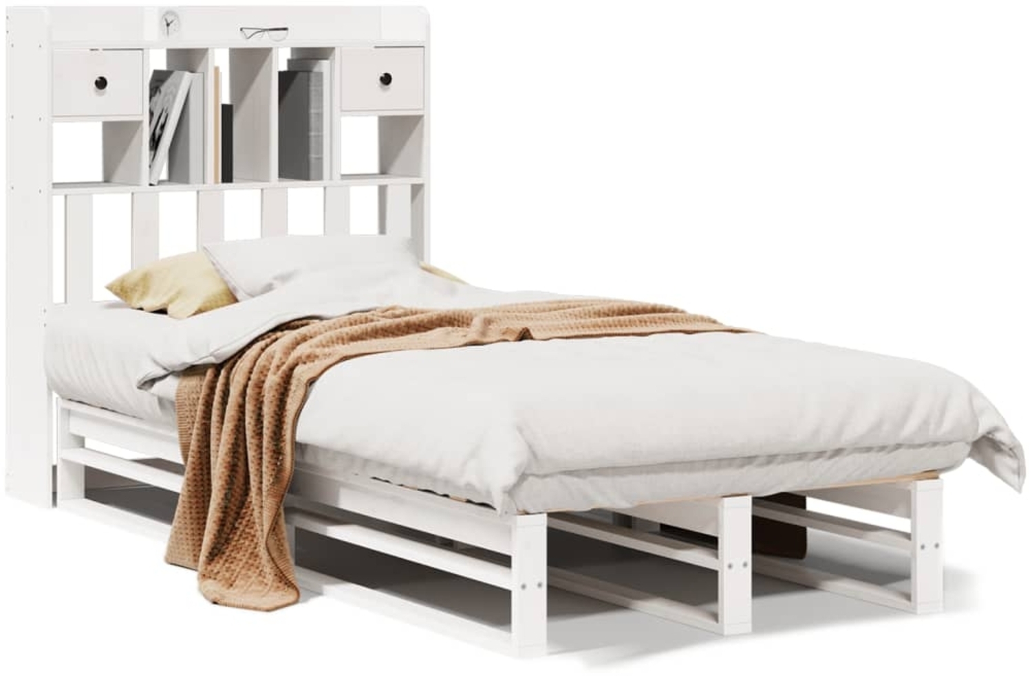 vidaXL Massivholzbett mit Regal ohne Matratze Weiß 100x200 cm Kiefer 3323954 Bild 1