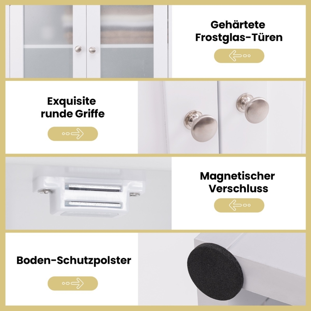 Badezimmerschrank freistehender Hochschrank mit 4 Türen & offenem Fach Weiß 60 x 30 x 164 cm Bild 1