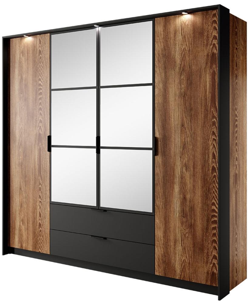 Kleiderschrank 220 Milton (Farbe: Kastanie / Kastanie + Anthrazit, mit weißer LED Beleuchtung) Bild 1