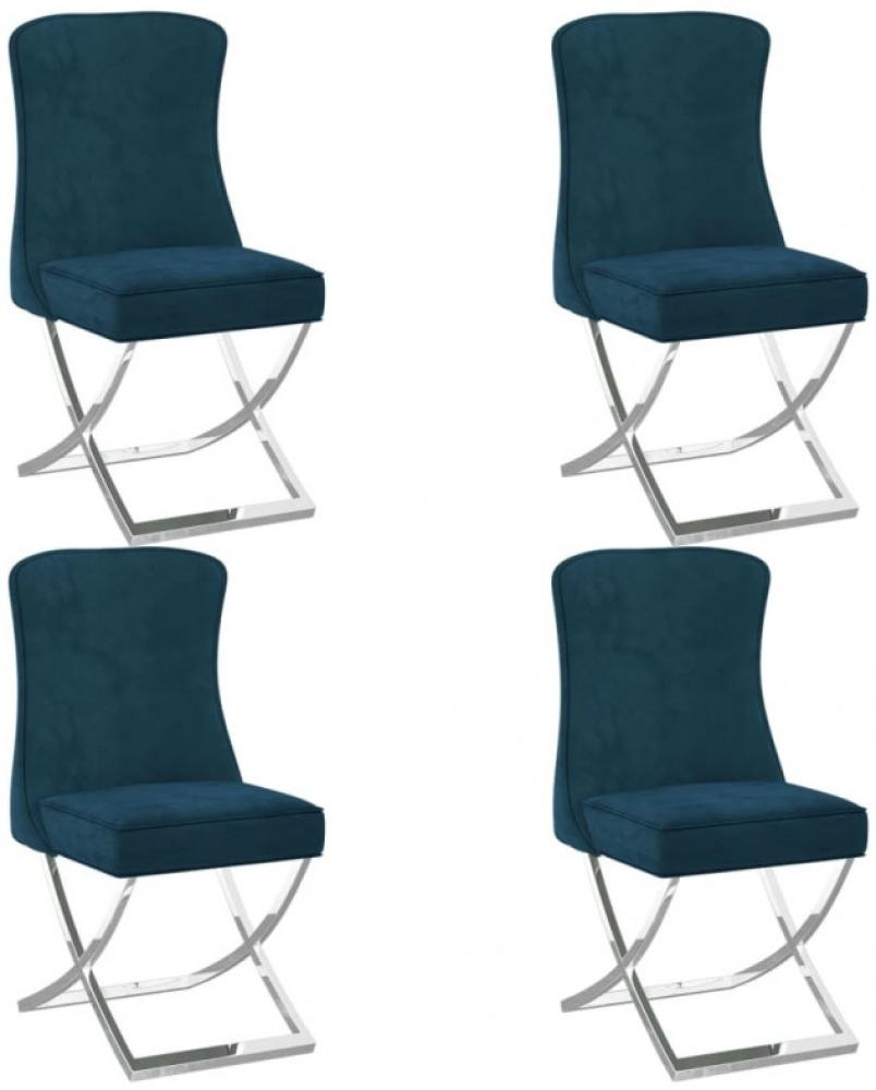 vidaXL Esszimmerstühle 4 Stk. Blau 53 x 52 x 98 cm Samt & Edelstahl Bild 1