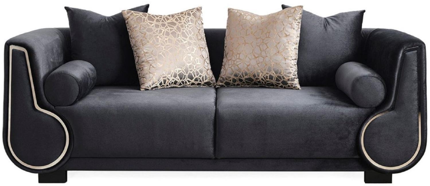 Casa Padrino Luxus 3er Sofa Schwarz / Silber - Elegantes Wohnzimmer Sofa - Luxus Wohnzimmer Möbel - Luxus Kollektion Bild 1