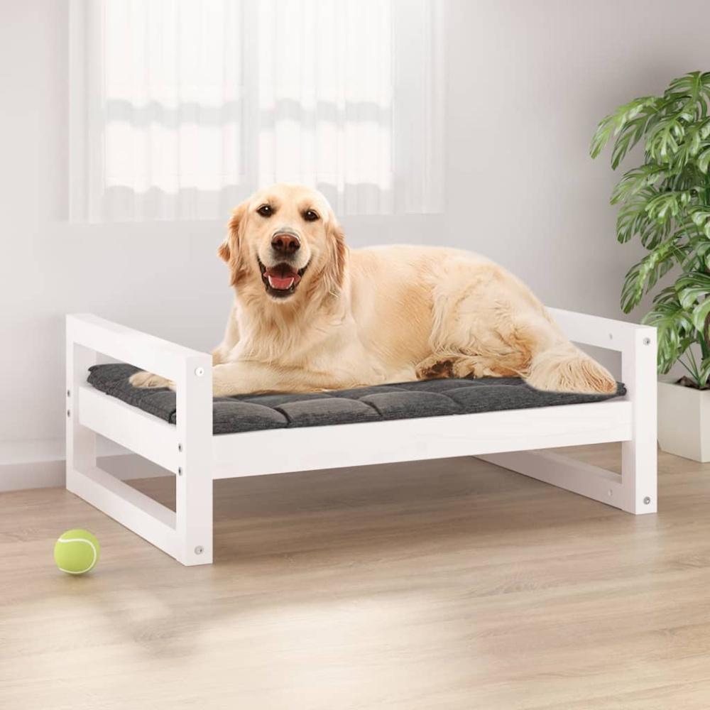 vidaXL Hundebett 75,5x55,5x28 cm Massivholz Kiefer, Weiß Bild 1