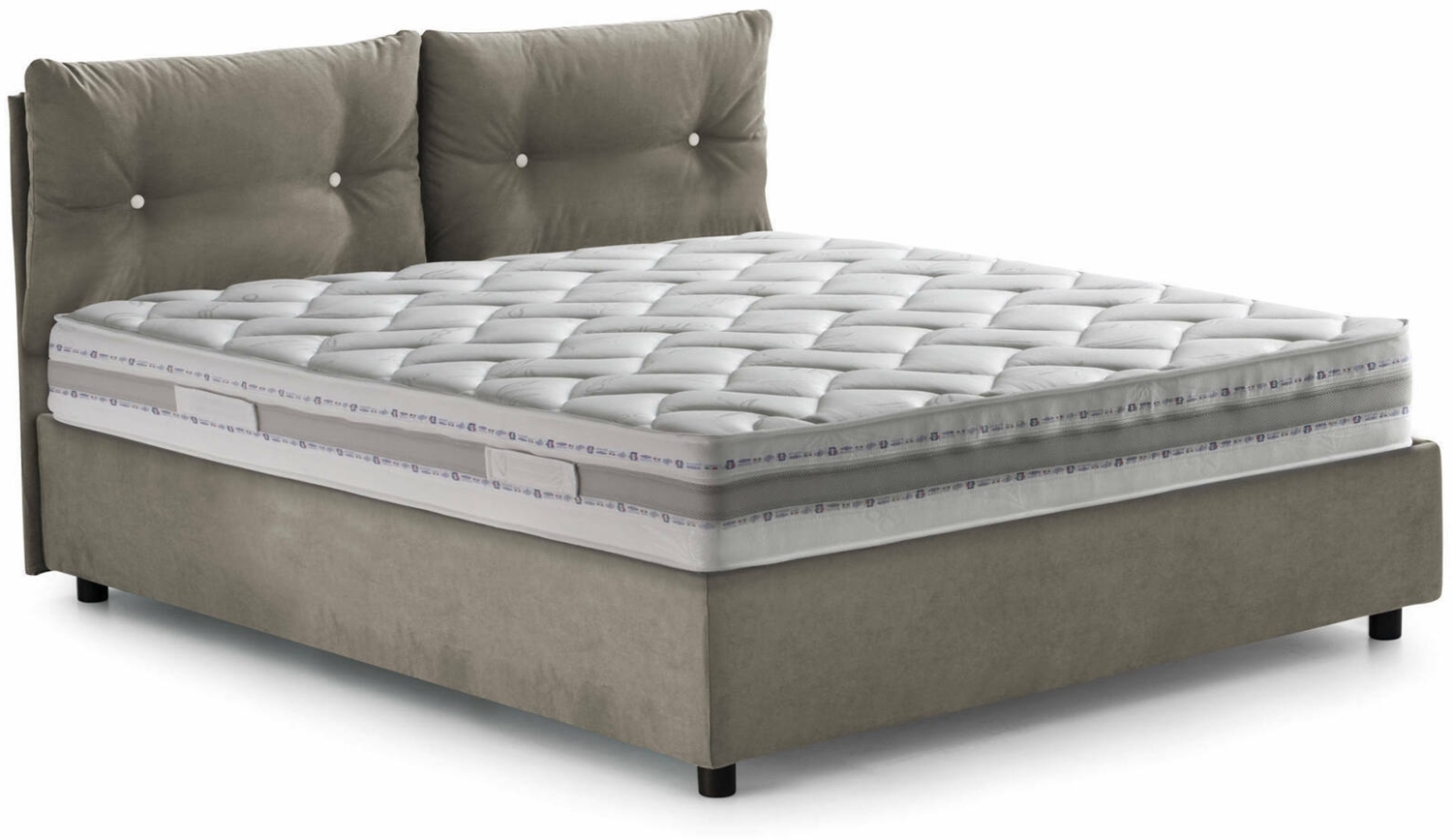 Dmora Andrealo Doppelbett, Bettkasten mit Stoffbezug, 100 % Made in Italy, Öffnung vorne, inklusive Matratze 160 x 190 cm, Taupe Bild 1