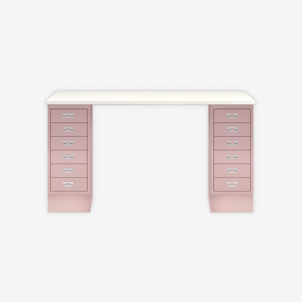 MultiDesk, 2 MultiDrawer mit 6 Schüben, Dekor Weiß, Farbe Pastellpink, Maße: H 740 x B 1400 x T 600 mm Bild 1