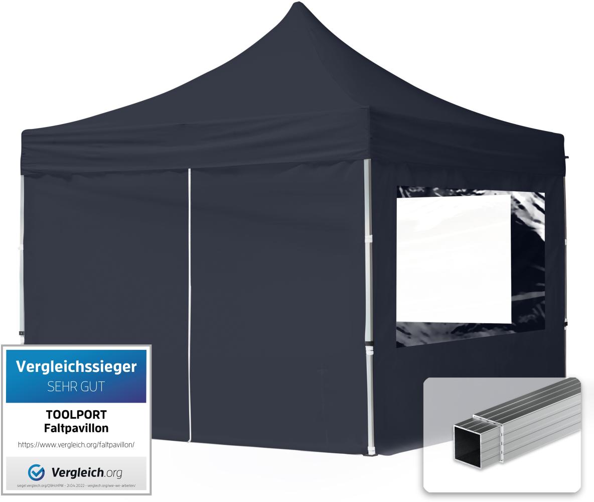 3x3 m Faltpavillon, ECONOMY Alu 32mm, Seitenteile mit Panoramafenster, dunkelgrau Bild 1