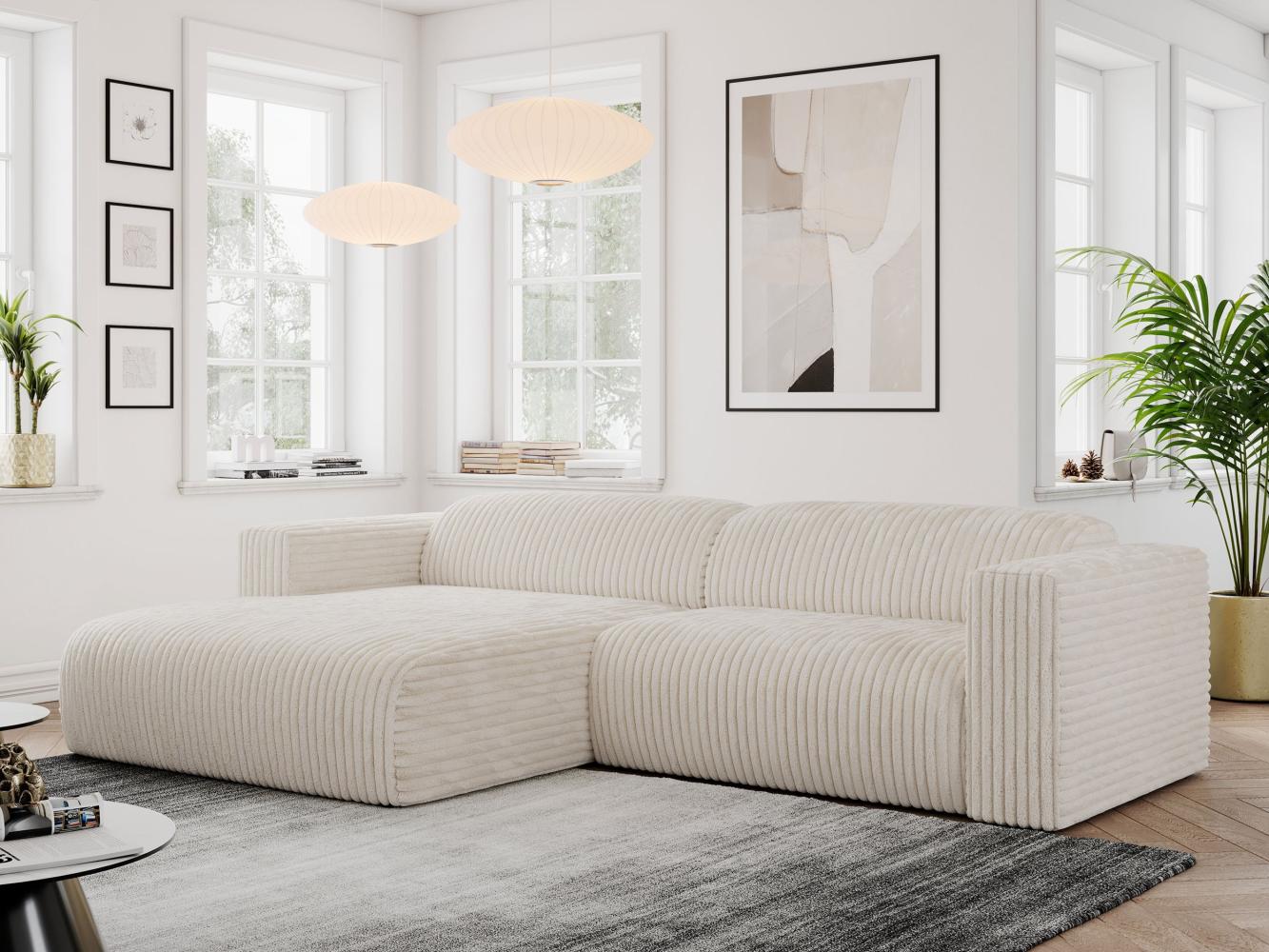 Ecksofa PASADENA, freistehendes Ecksofa, breite Armlehnen, Federsitz - links - Beige Cord Bild 1