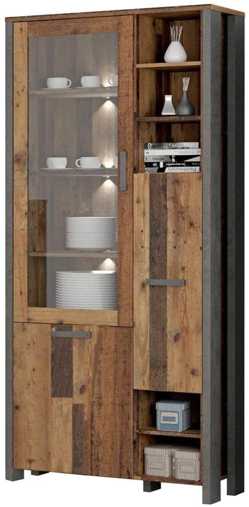 FORTE Clif Highboardvitrine, Holzwerkstoff, Grau/Braun, 91,6 x 205,4 x 41,4 cm Bild 1