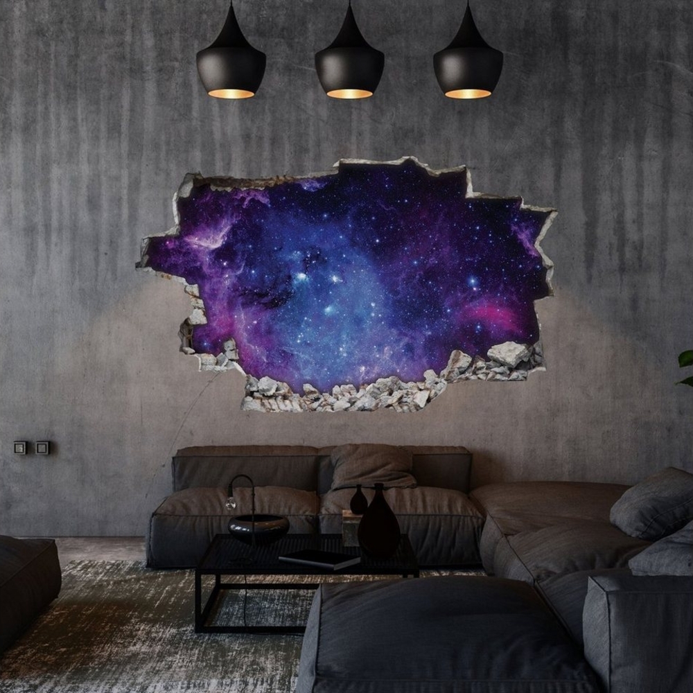 GRAVURZEILE Wandtattoo im Weltraum & Astronaut Design - Kinderzimmer- Wandsticker - (3D Wanddurchbruch & Deko), Ausführung: V3 Bild 1