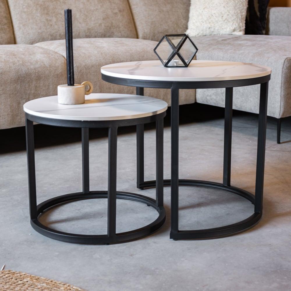 Paige Couchtisch Industrial 2er-Set Marmor Weiß Bild 1
