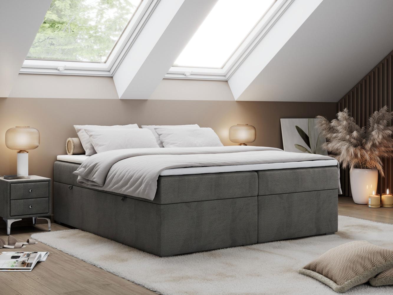 Boxspringbett - Doppelbett mit Multipocket-Matratze - BESS -120x200 - Dunkelgrau Velours - H4 Bild 1