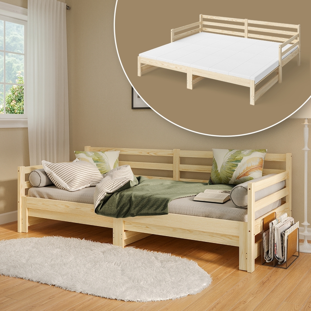 Bellamio 'Ayr' Tagesbett inkl. Lattenrost, 90x200/180x200 cm, Massivholz Kiefer, natur, mit ausziehbarem Gästebett Bild 1