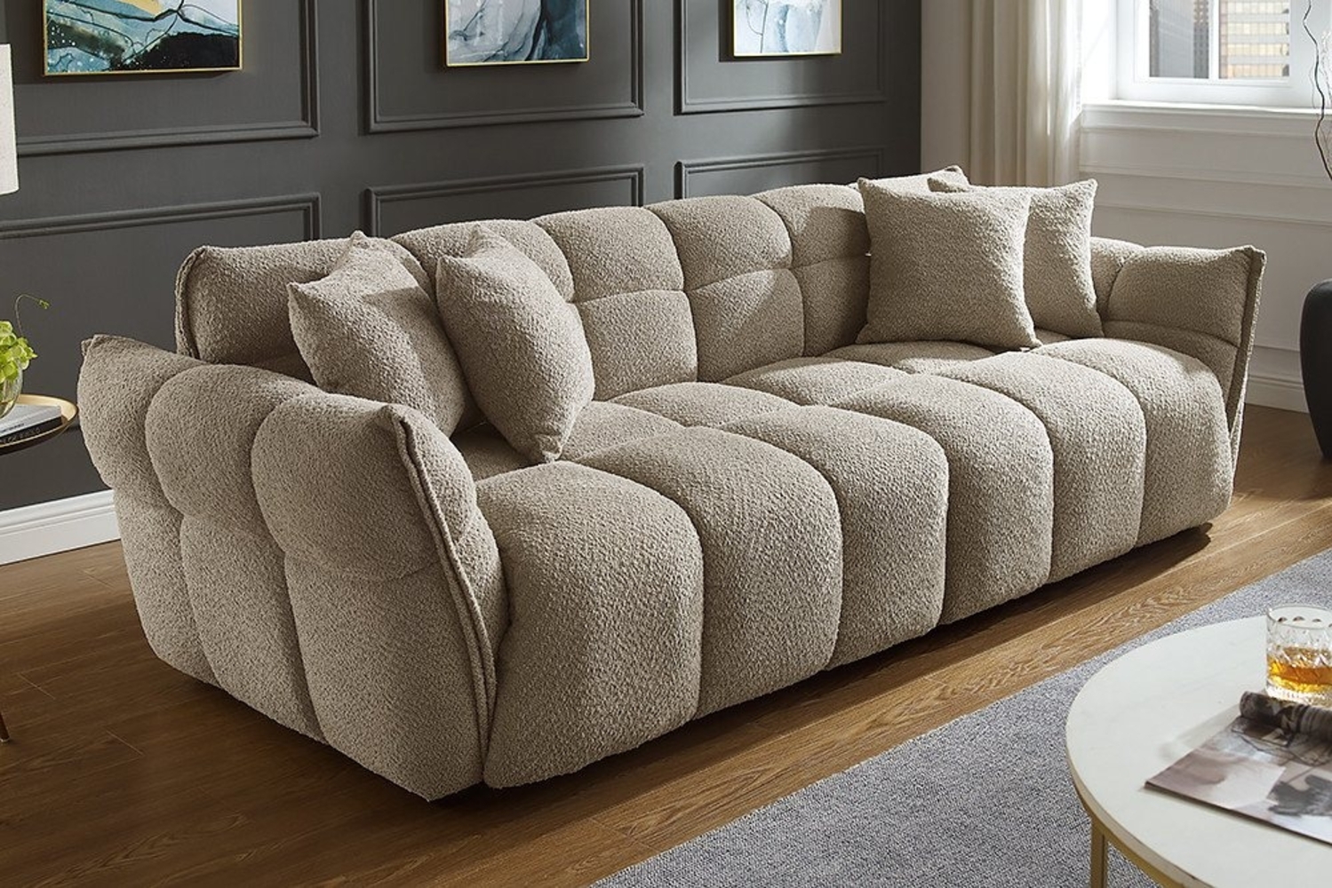 riess-ambiente 3-Sitzer CLOUD 260cm beige · XXL Couch mit Boucléstoff-Bezug und 4 Zierkissen, Einzelartikel 1 Teile, Bigsofa mit Federkern · Nosagunterfederung · Modern Design Bild 1