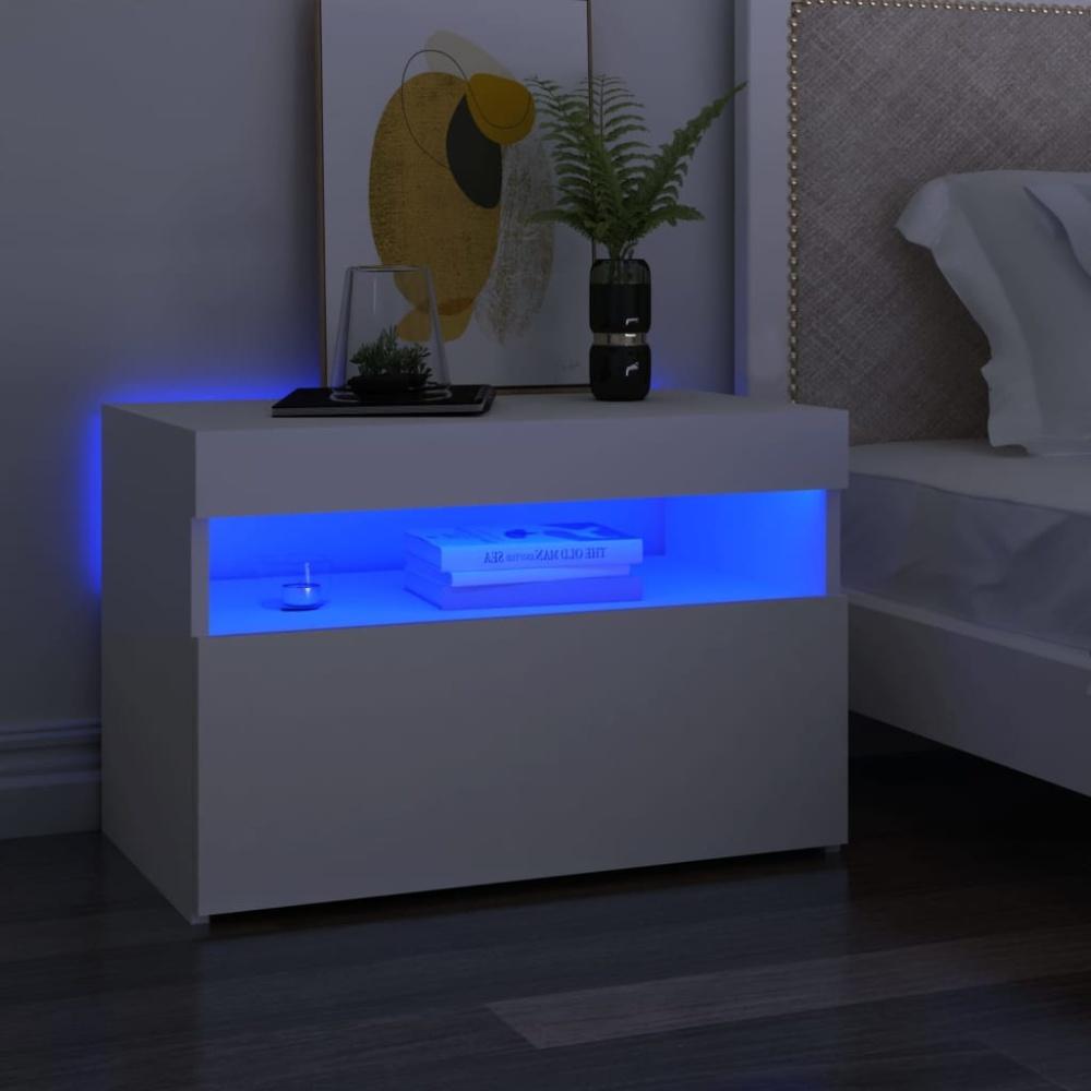 Nachttische mit LED-Leuchten 2 Stk. Weiß 60 x 35 x 40 cm Spanplatte Bild 1
