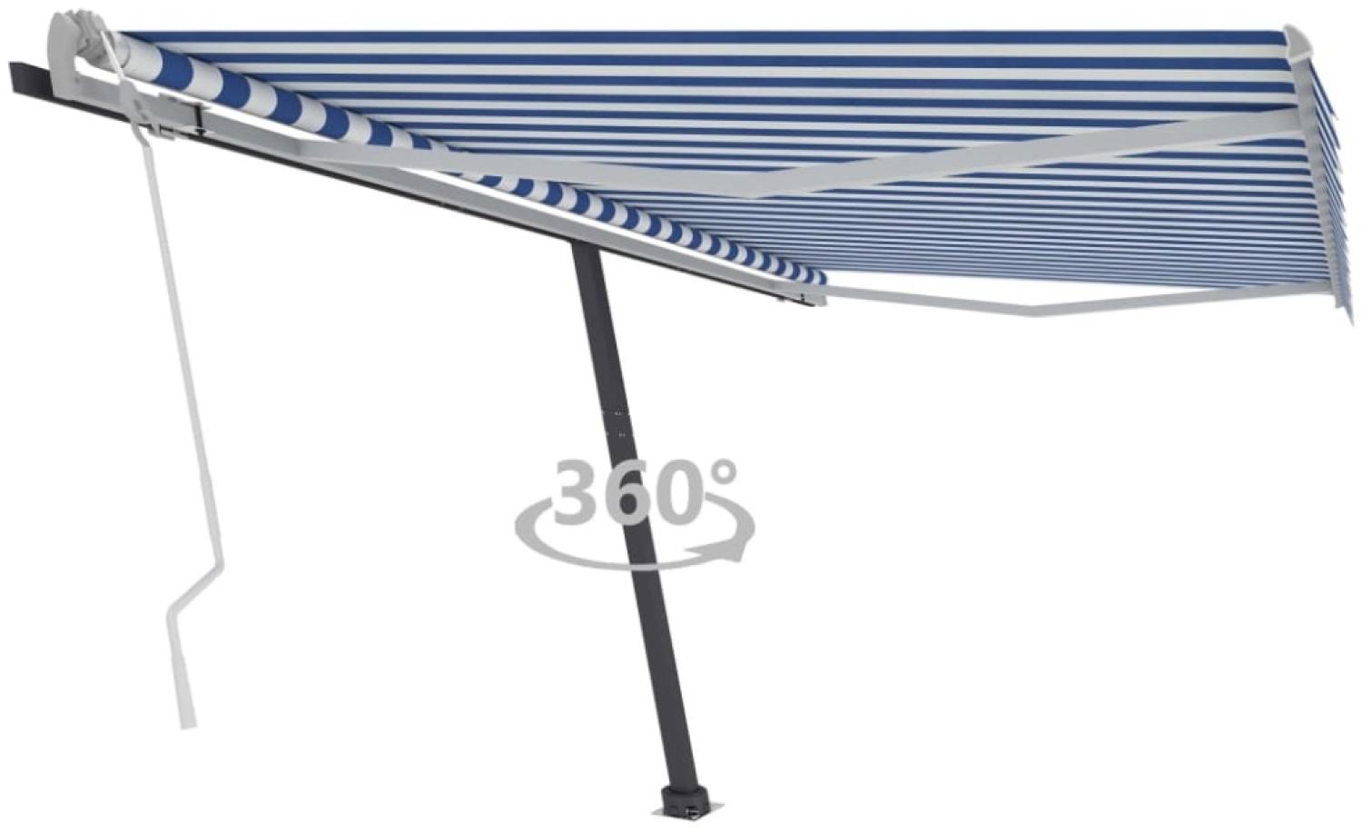 vidaXL Standmarkise Einziehbar Handbetrieben 450x350 cm Blau/Weiß 3069836 Bild 1