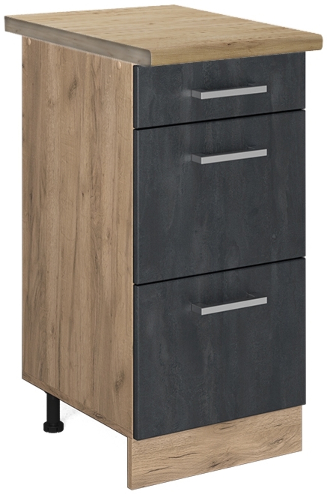 Vicco Küchenunterschrank Schwarz Beton 40 cm AP Eiche, R-Line Bild 1