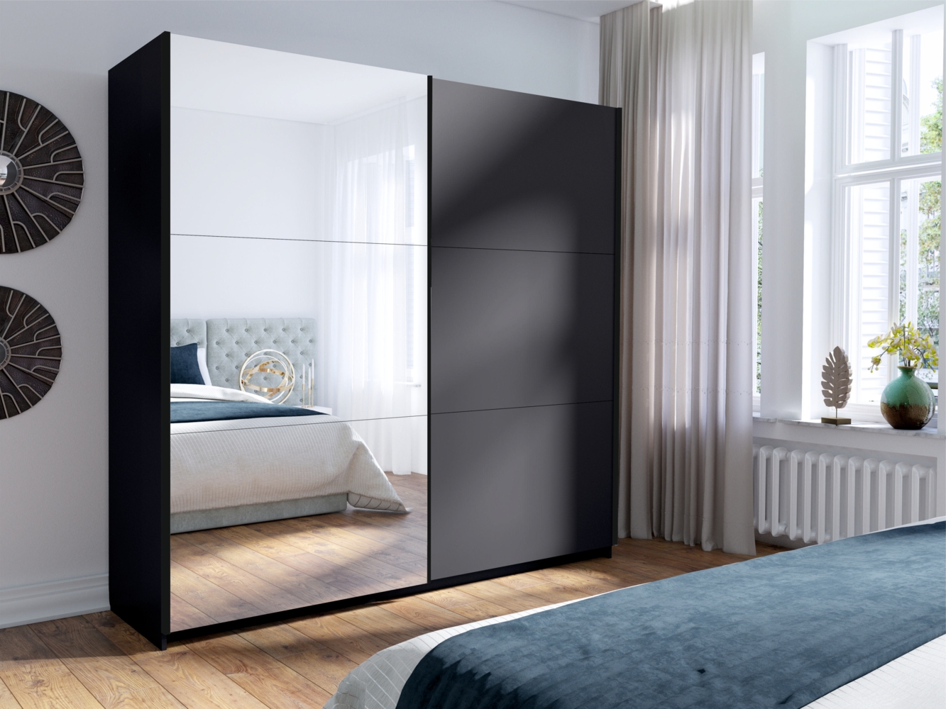 AX LIVING Schwarz Kleiderschrank Brunelli 179 cm 4-türig Gold Griffe Bild 1