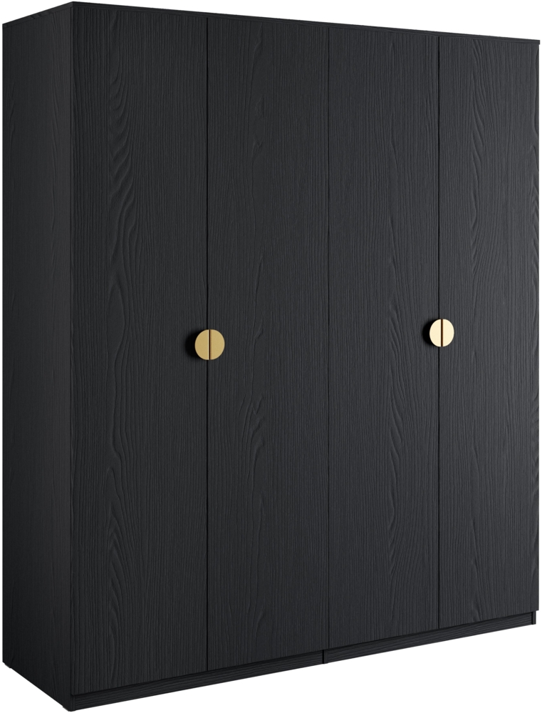 AX LIVING Schwarz Kleiderschrank Brunelli 179 cm 4-türig Gold Griffe Bild 1