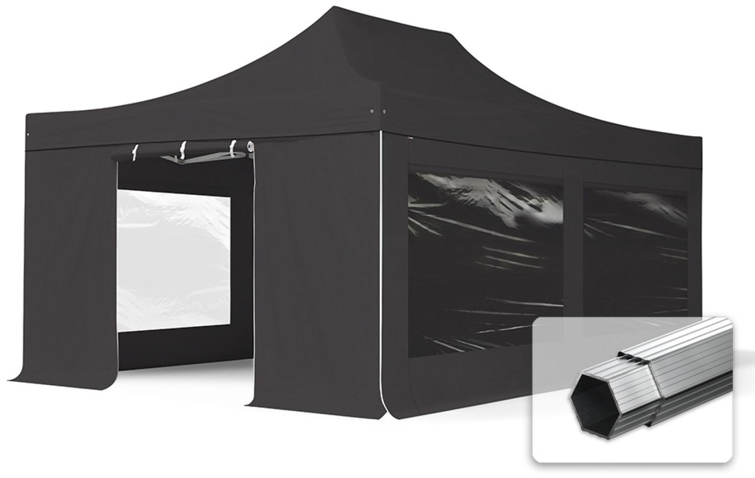 4x6 m Faltpavillon PROFESSIONAL Alu 50mm, Seitenteile mit Panoramafenstern, schwarz Bild 1