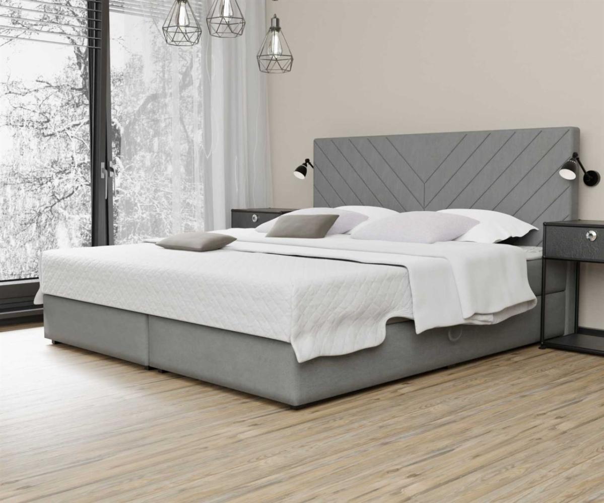 Boxspringbett Schlafzimmerbett BELCORA 160x220cm Stoff Grau inkl. Bettkasten Bild 1