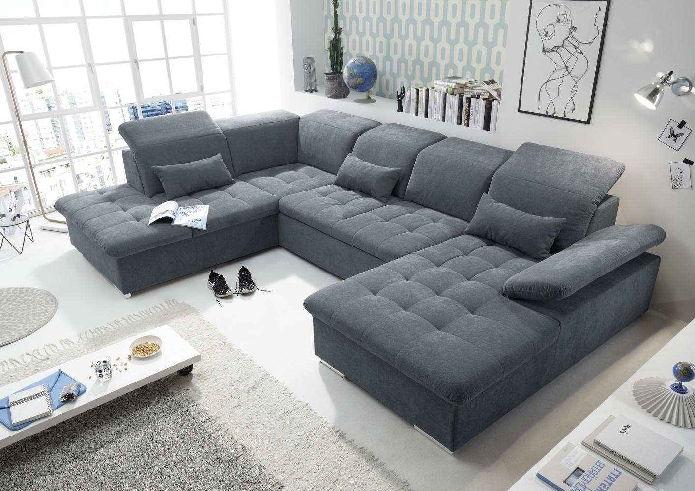 Couch WAYNE L Sofa Schlafcouch Wohnlandschaft Schlaffunktion anthrazit U-Form links Bild 1