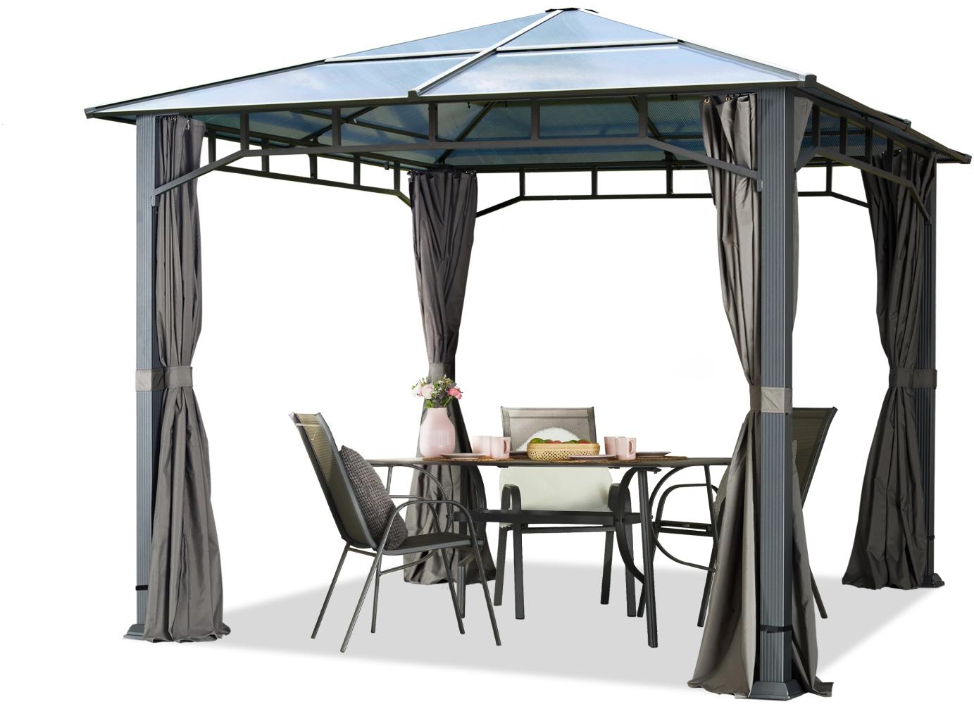 Gartenpavillon 3x3 m wasserdicht ALU DELUXE Polycarbonat Dach 8mm Pavillon 4 Seitenteile Partyzelt grau 9x9 cm Profil Bild 1