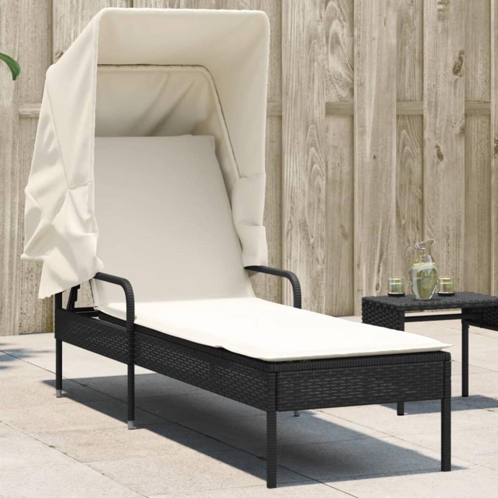 vidaXL Sonnenliege mit Dach Schwarz Poly Rattan 368188 Bild 1