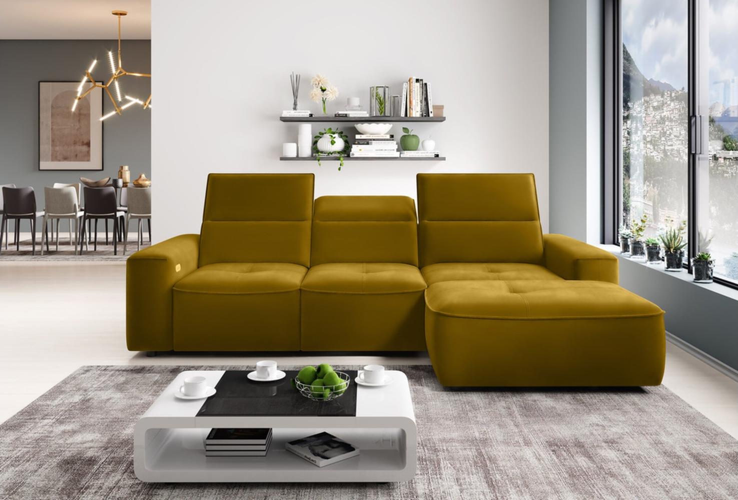 Stylefy Colton MINI Ecksofa Velours Gelb Rechts Bild 1