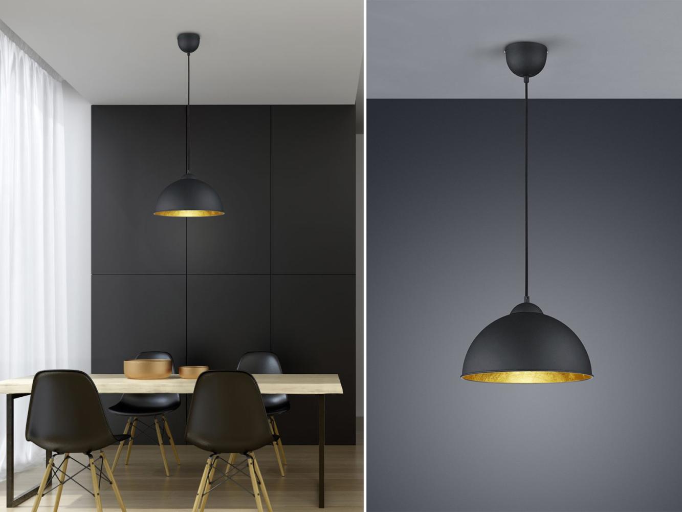 Reality Leuchten LED Pendelleuchte, LED wechselbar, Warmweiß, Industrie-design für über-n Esstisch hängend Schwarz Gold, Ø 31cm Bild 1