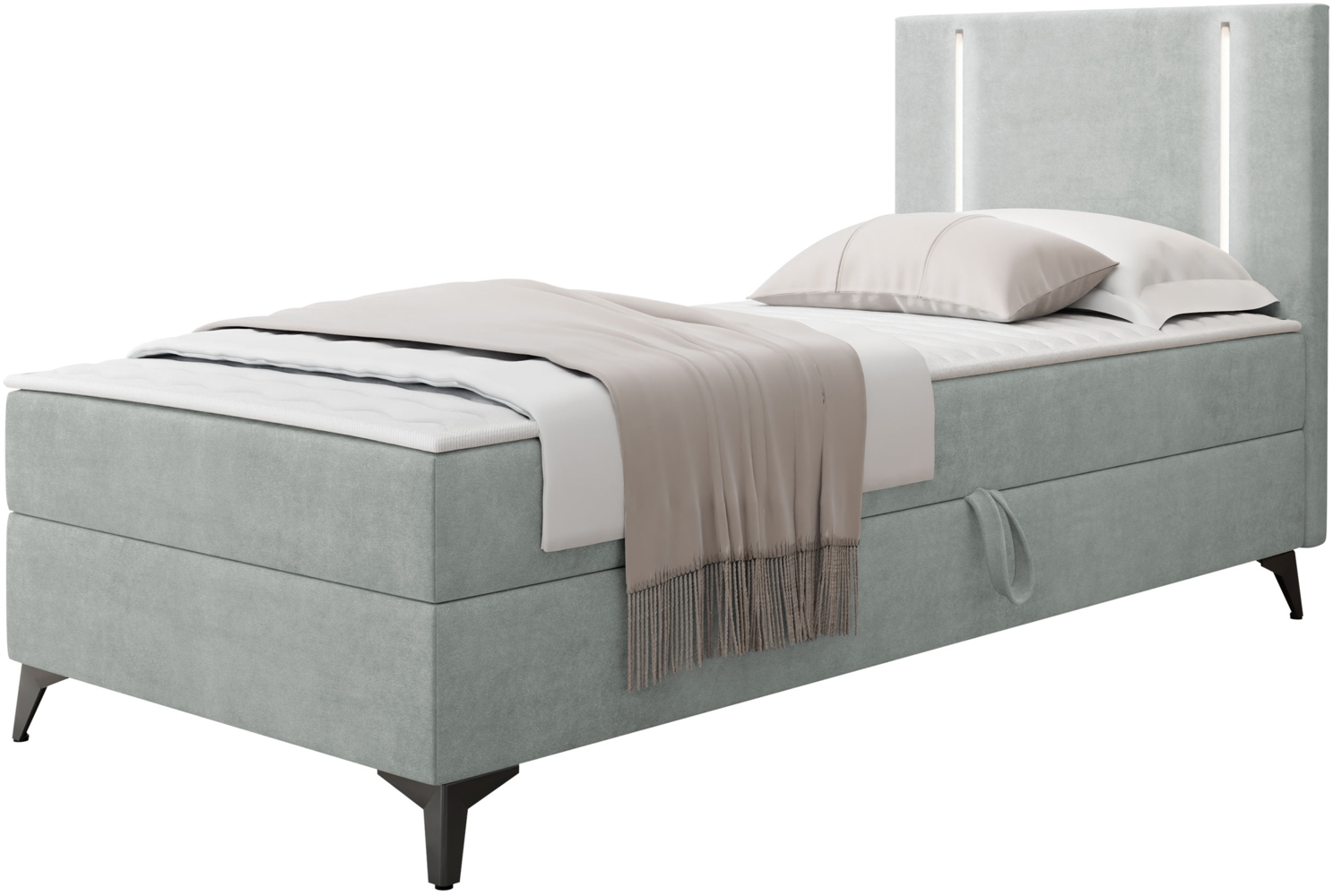 Boxspringbett Ono 1 mit LED-Beleuchtung und Bettkasten (Farbe: Manila 14, Seite: Rechts, Größe: 80 x 200 cm) Bild 1