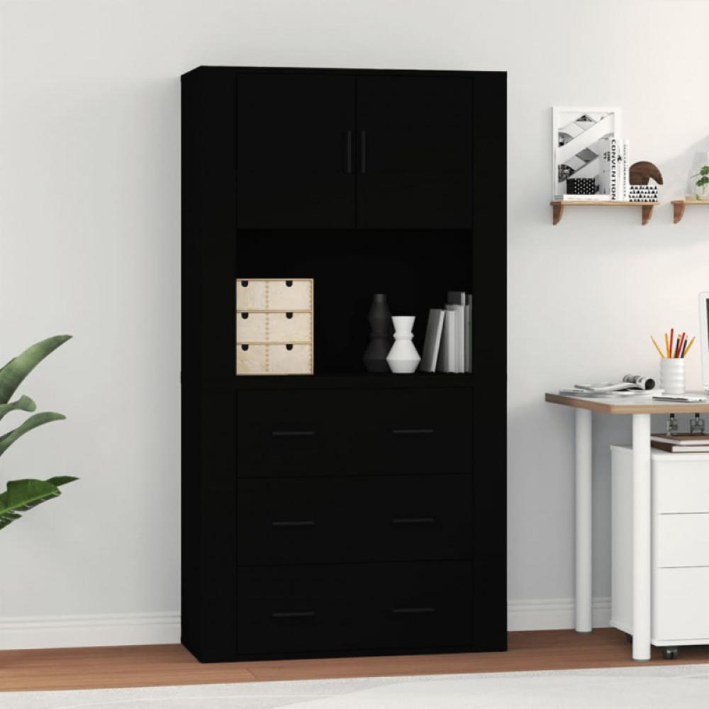 Highboard Schwarz Holzwerkstoff (Farbe: Schwarz) Bild 1