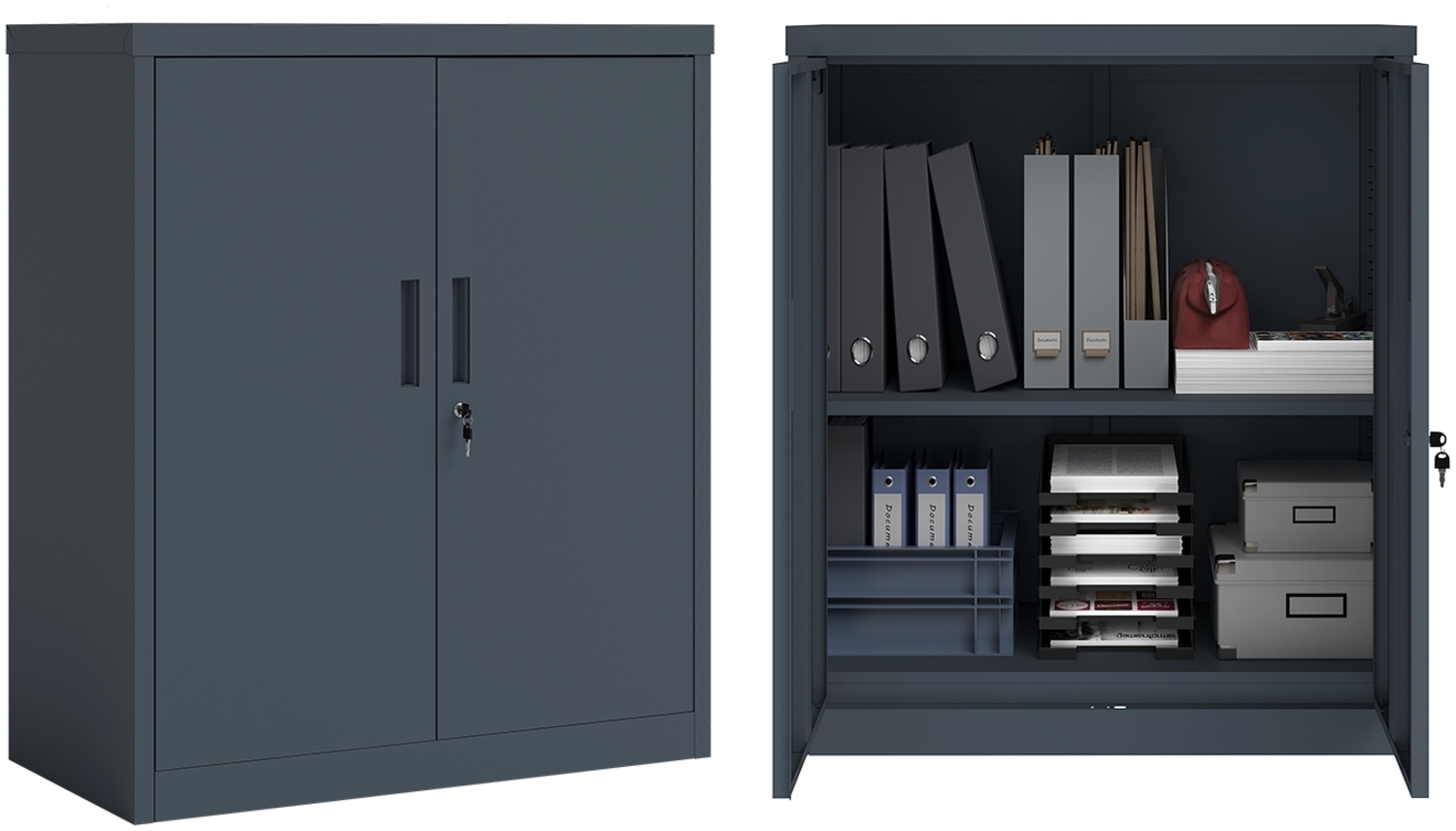 STEELSØN 'Regulus' Aktenschrank mit 1 Ablage, Metall, anthrazit, 90 x 40 x 90 cm, abschließbar Bild 1