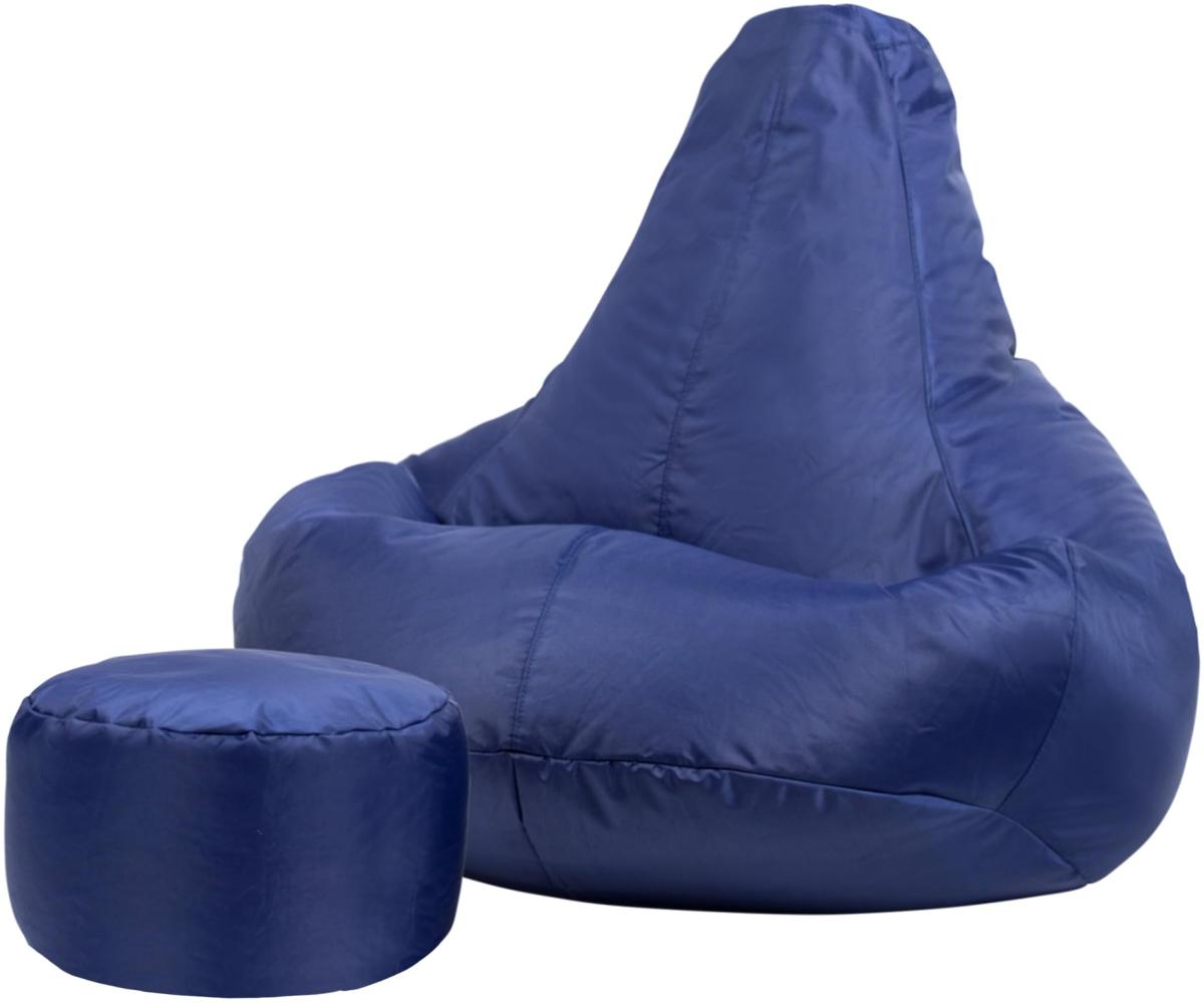 Bean Bag Bazaar Gaming Sitzsack „Recliner“, Gamer Sitzsack für Erwachsene und Kinder, Indoor Outdoor Sitzsack Sessel Gaming mit Füllung (Sitzsack + Hocker, Marine Blau) Bild 1