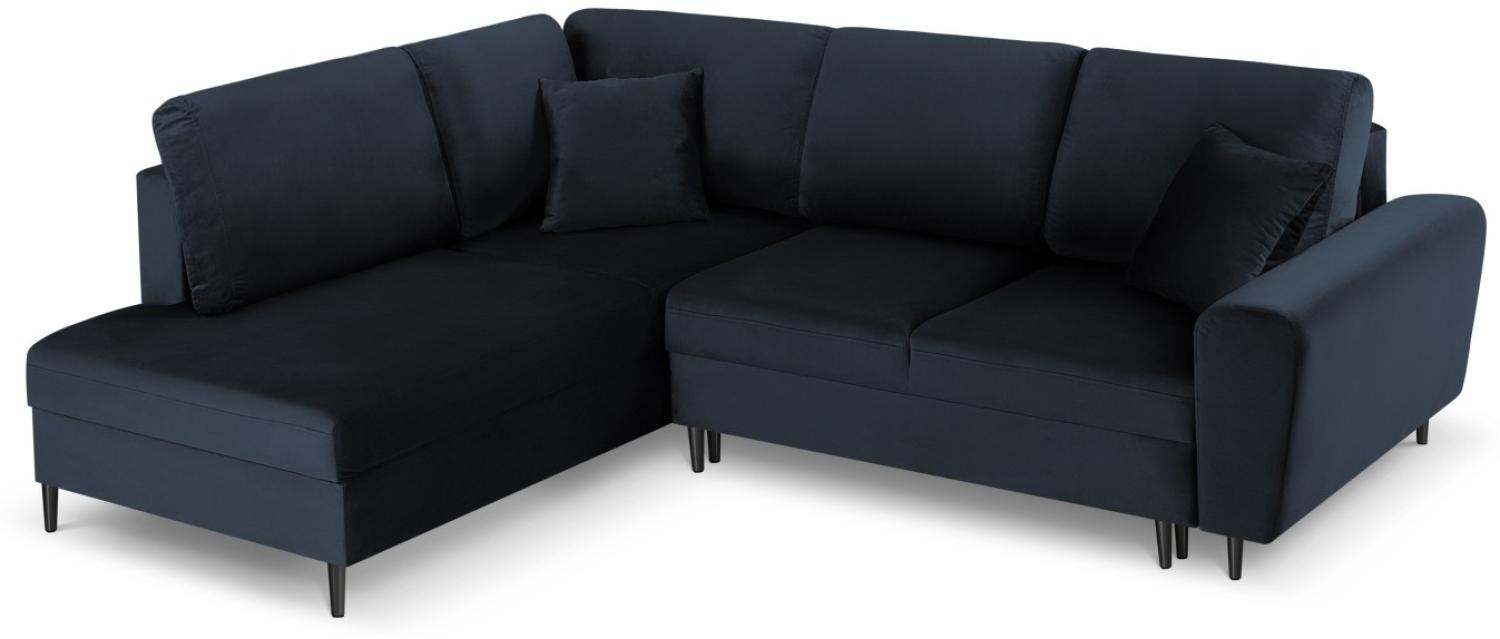 Micadoni 5-Sitzer Samtstoff Ecke links Sofa mit Bettfunktion und Box Moghan | Bezug Dark Blue | Beinfarbe Black Chrome M... Bild 1