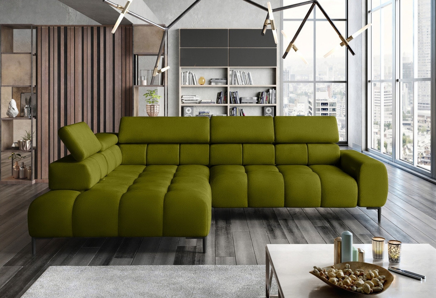 Stylefy Plazetti Ecksofa Velours KRONOS Links Hellgrün Bild 1