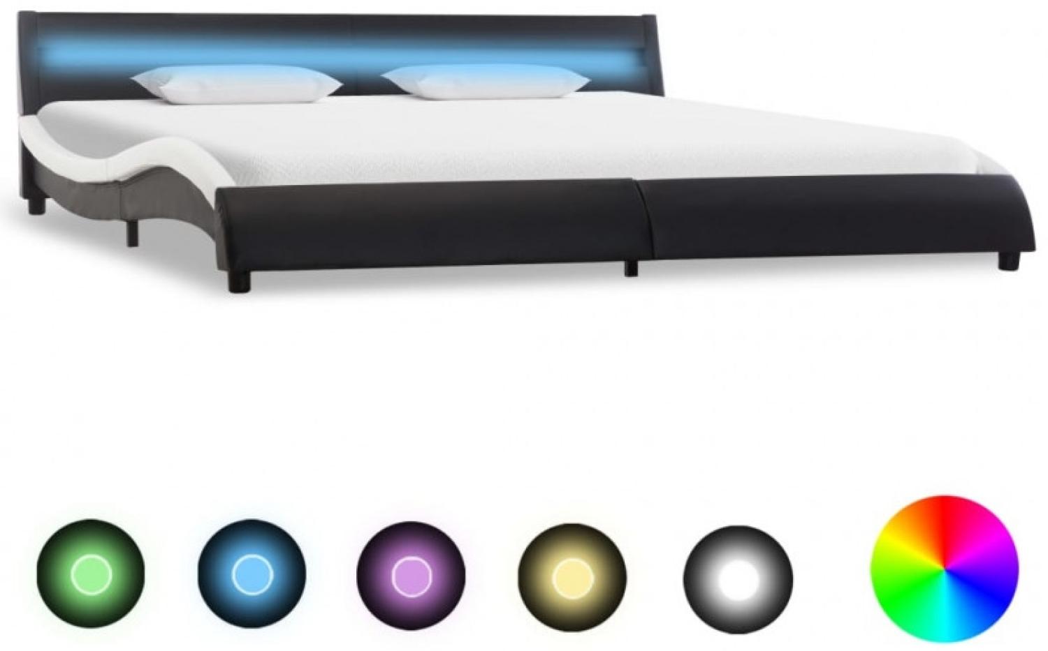 vidaXL Bettgestell mit LED Schwarz und Weiß Kunstleder 180x200 cm 285689 Bild 1